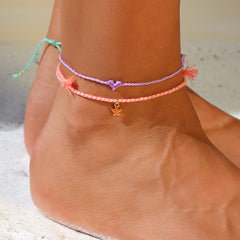 Anklet love Ibiza heart lilac