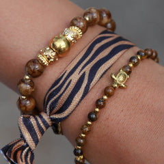 Bracelet gold ball brown stone
