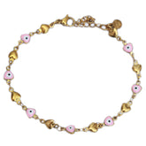 Gold bracelet evil eye pink heart