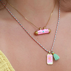 Ketting evil eye pink bar