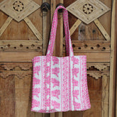 Blockprint schoudertas roze/wit