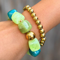 Bracelet cube boule dorée verte