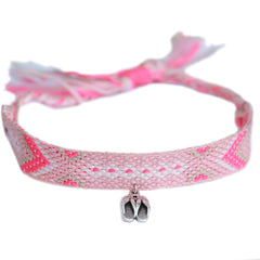 Tongs en coton à bride cheville, motif aztèque rose argenté