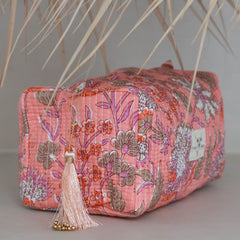 Blockprint toilettas Fez koraal lila flower M