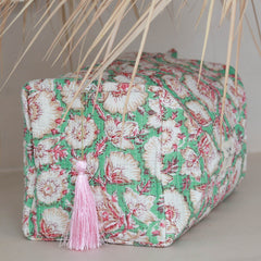 Blockprint toilettas Fez mint flower roze L