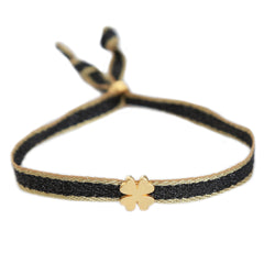 Pulsera tejida trébol negro