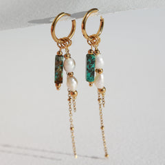 Gold earrings pearl stone green