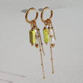 Boucles d'oreilles en or perle et pierre vert citron