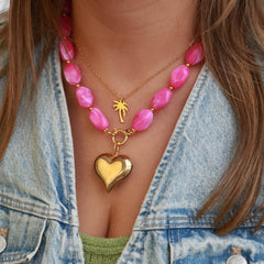 Gouden ketting rocks pink