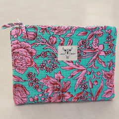Make-up bag turquoise flower
