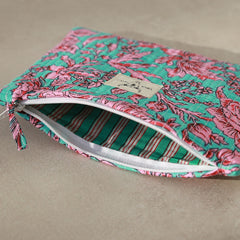 Make-up bag turquoise flower