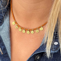 Collier Miyuki en pièces d'or couleur cognac