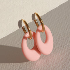Gold earrings oval pink