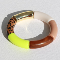 Pulsera Penne con estampado de leopardo amarillo neón