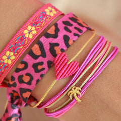 Bracelet tissé flower pink yellow