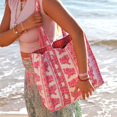 Blockprint shoulder bag pink/white