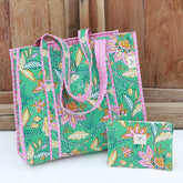 Conjunto bolso bandolera y neceser color menta