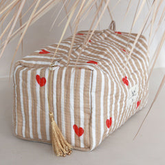 Trousse de toilette blockprint beige cœur
