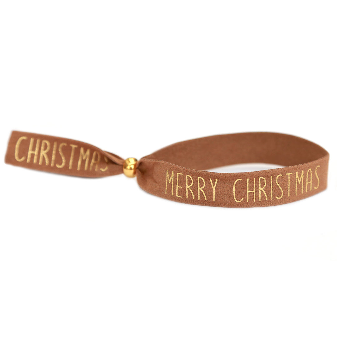 Pulsera de ante Feliz Navidad marrón