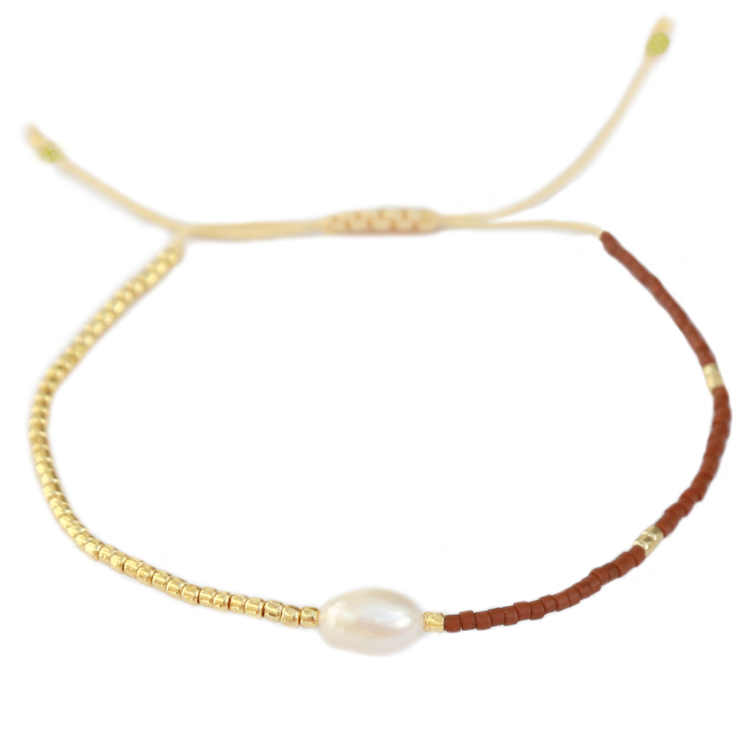 Pulsera Miyuki perla coñac