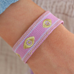 Geweven armband evil eye lila