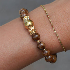 Bracelet gold ball brown stone
