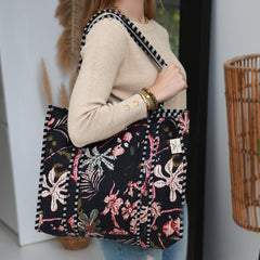 Sac bandoulière imprimé bloc fleur noir