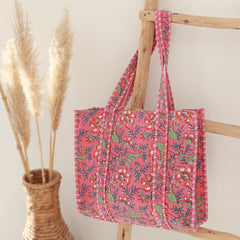 Block print shoulder bag pink