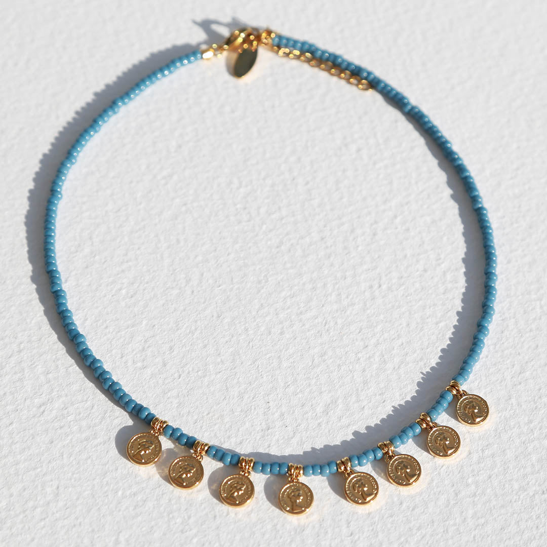 Miyuki Goldmünzen Halskette blau
