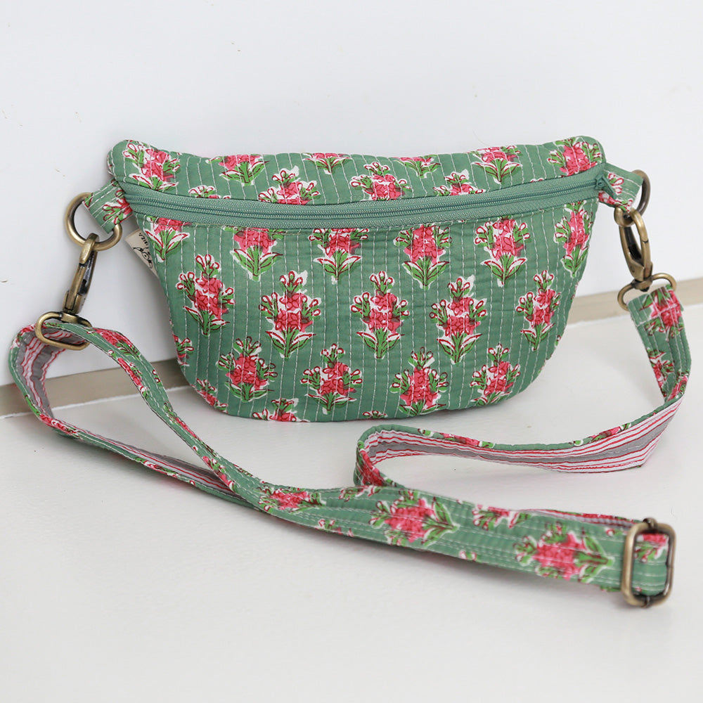 Blockprint heuptasje Fez green