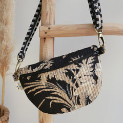 Sac bandoulière feuilles noir