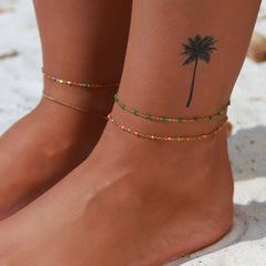 Bracelet de cheville petits points vert