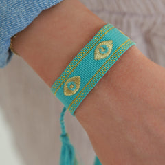 Geweven armband evil eye turquoise