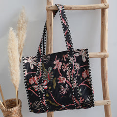 Sac bandoulière imprimé bloc fleur noir