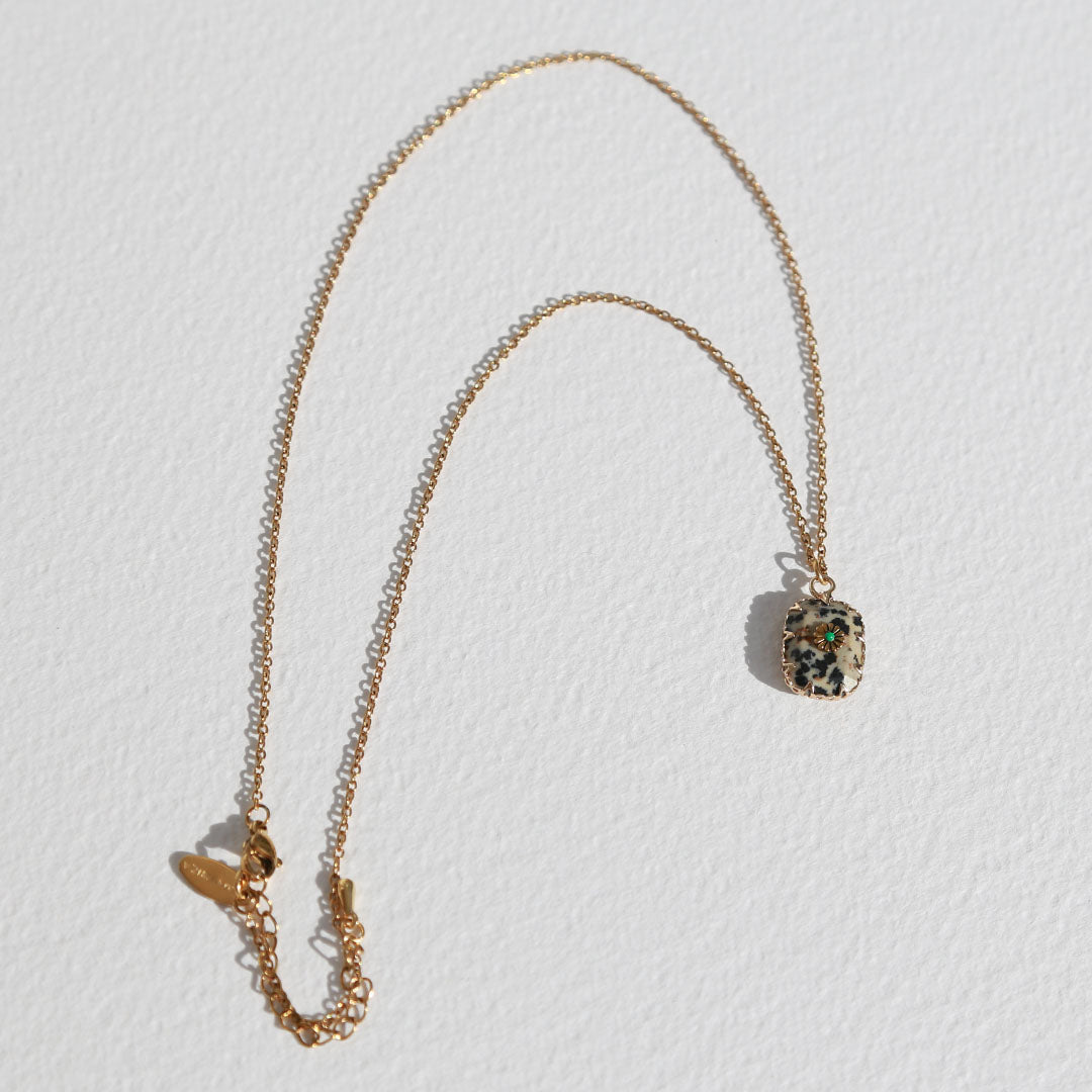 Gold necklace element stone Dalmatian