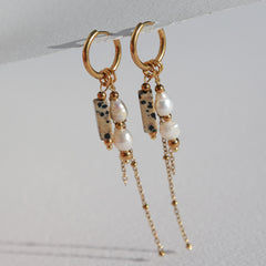 Gold earrings pearl stone dalmatian