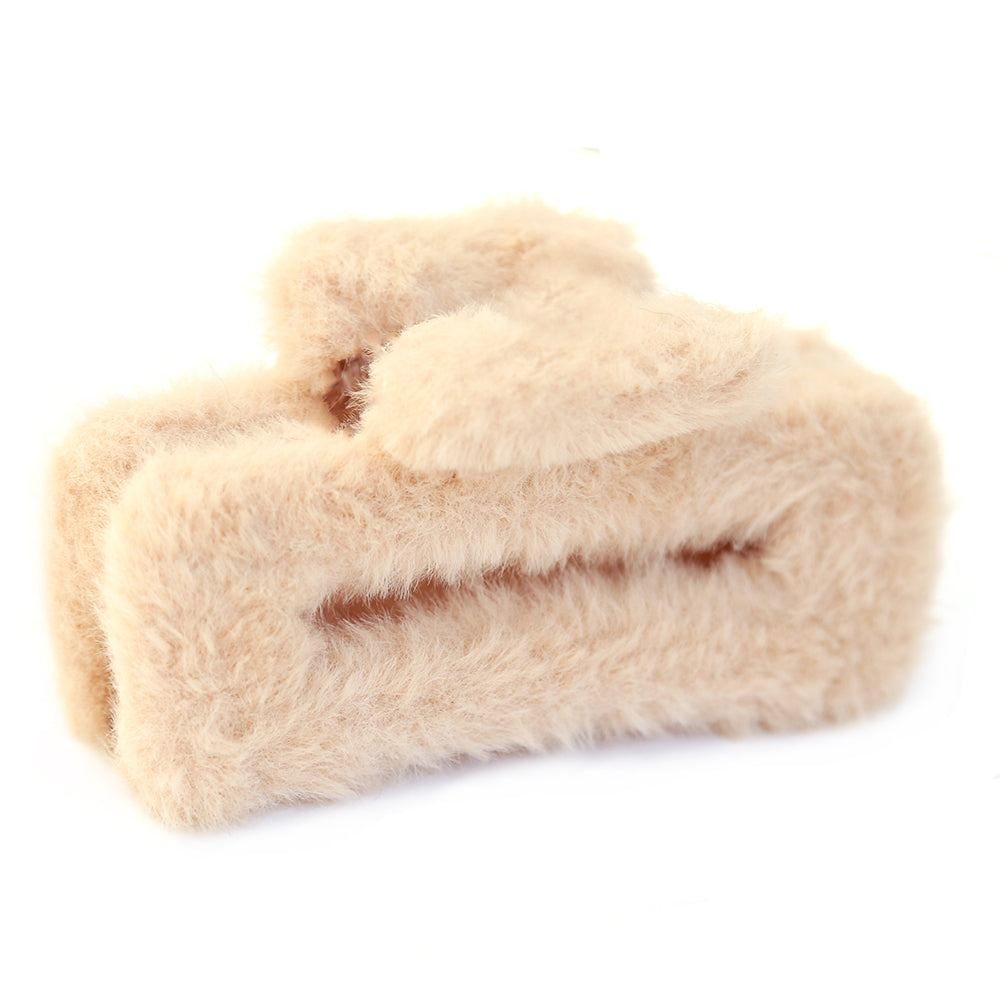 Barrette à cheveux duveteux beige