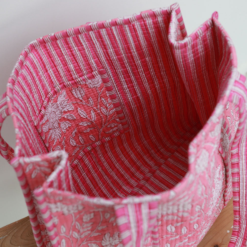 Block print shoulder bag pink