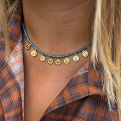 Miyuki Goldmünzen Halskette blau