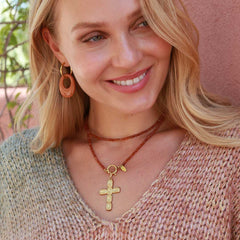 Long collier en grenat orange facetté