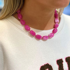 Gouden ketting  rocks pink