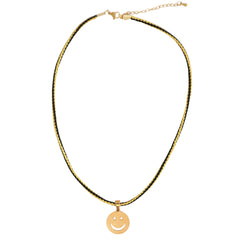 Necklace smiley cord black gold