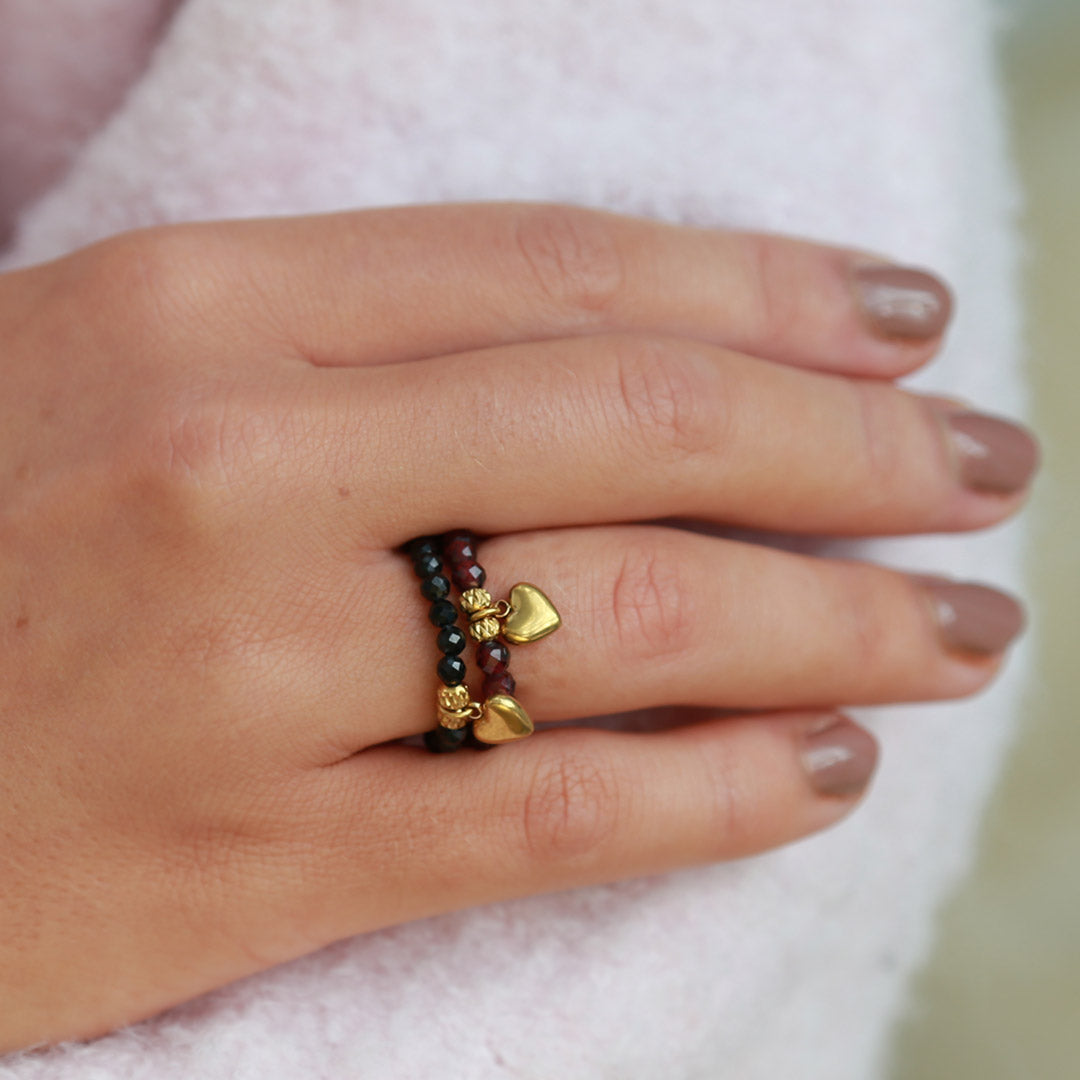 Ring facet heart burgundy