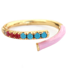 Bague ouverte strass turquoise/rose
