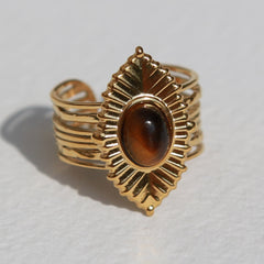 Gold ring statement Tiger Eye