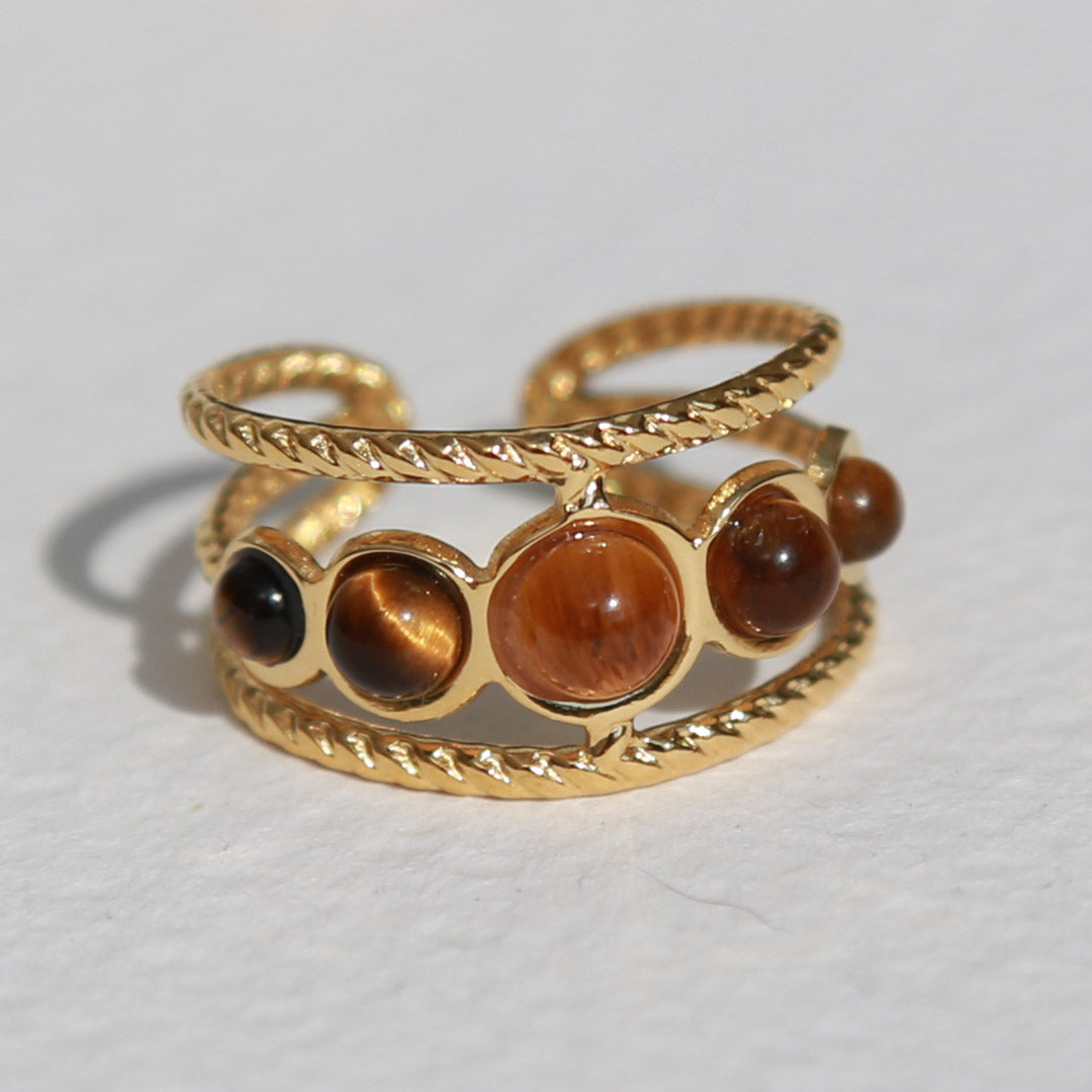 Gold ring Tiger Eye dots