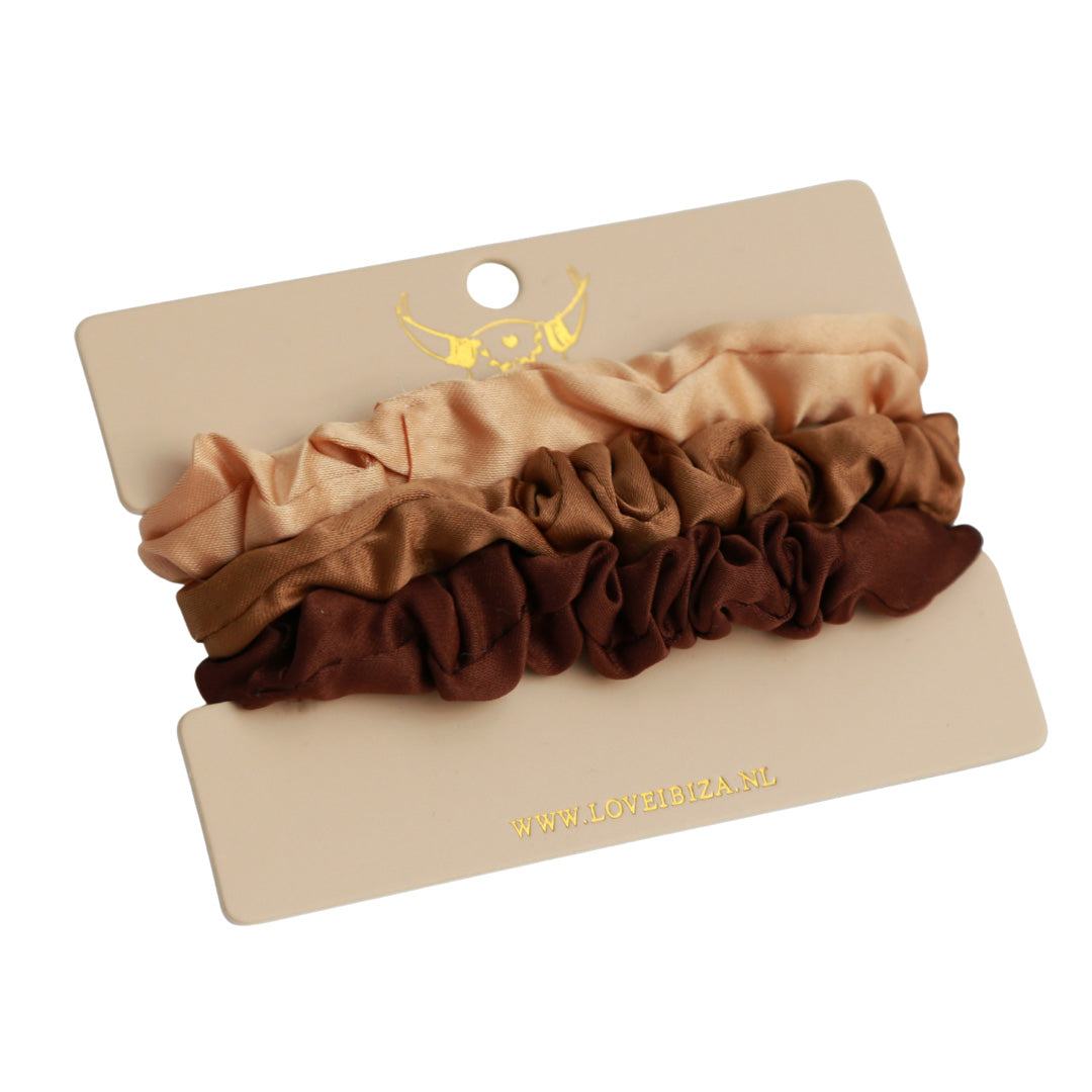 Scrunchie set satin brown