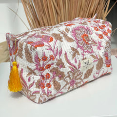 Toilettas bloem beige oranje L