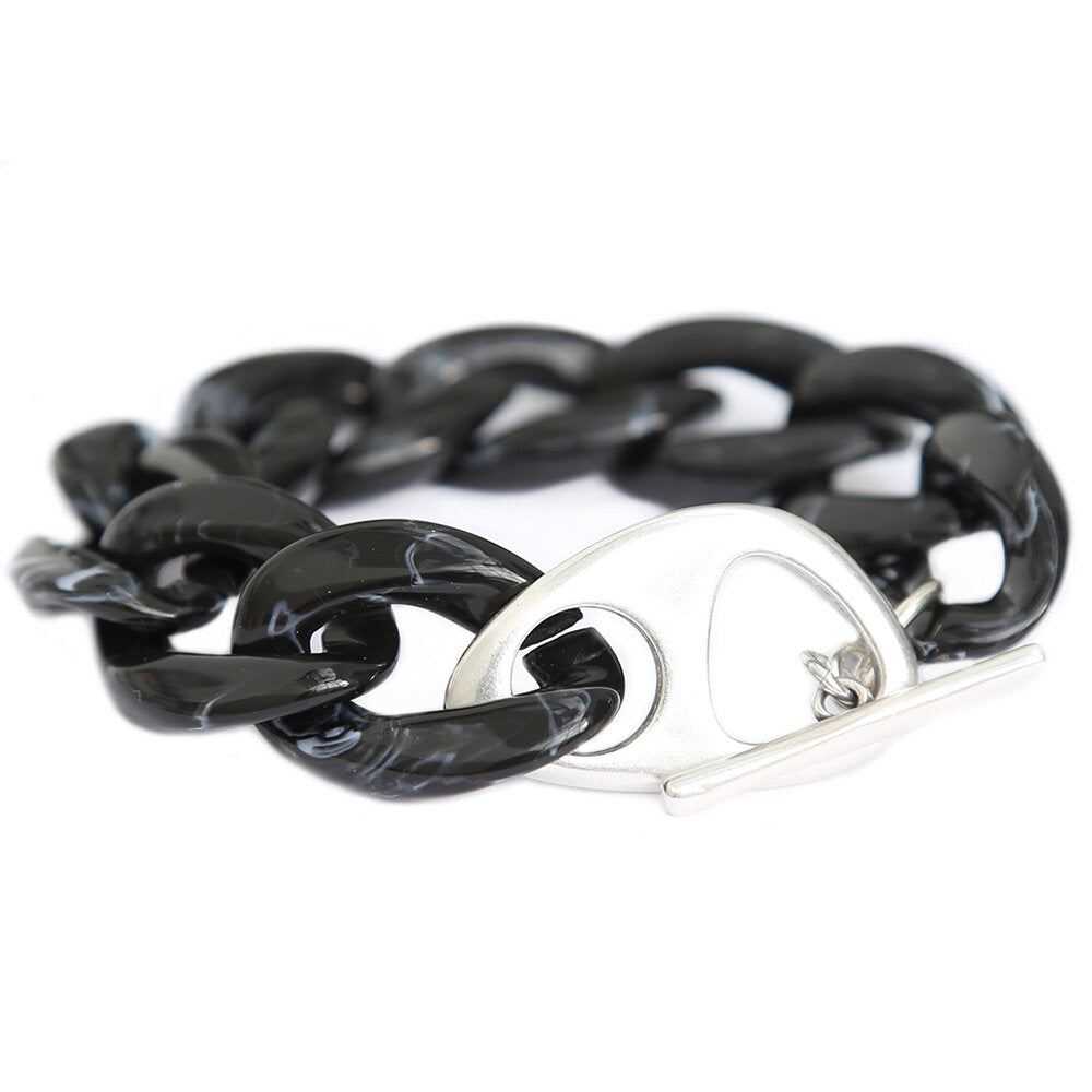 Bracelet black marble chain argent