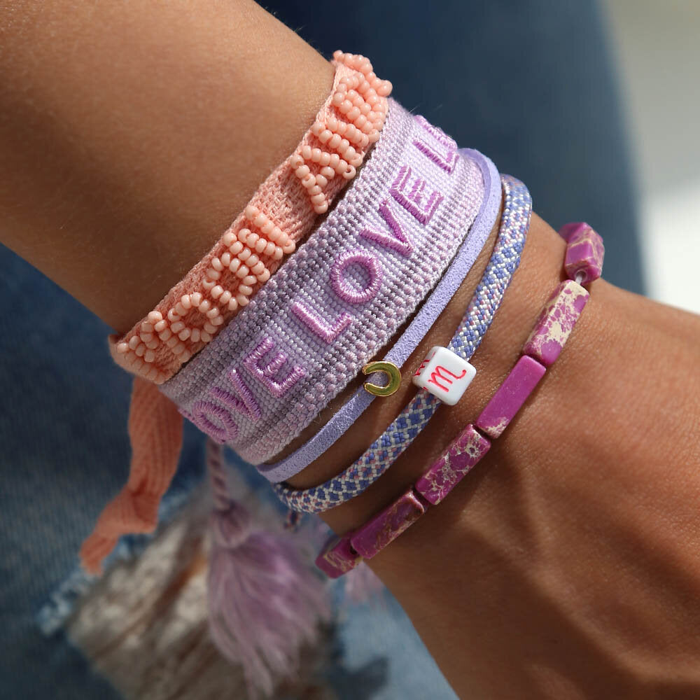Geweven armband lilac LOVE